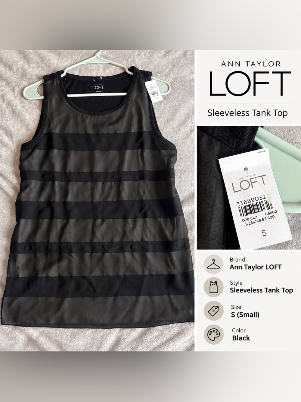 LOFT Black Sheer Striped Sleeveless Tank